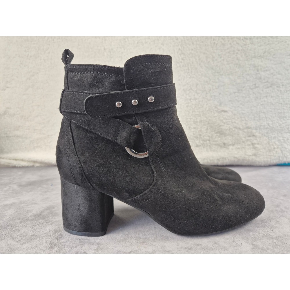 Kelly & Katie Thelima Black Suede Ankle Boots Studded Strap Block Heel Size 8